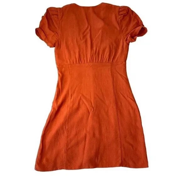 Aritzia Sunday Best Button Down Mini Dress Women Sz 4 Red Orange Short Sleeve - Picture 2 of 15